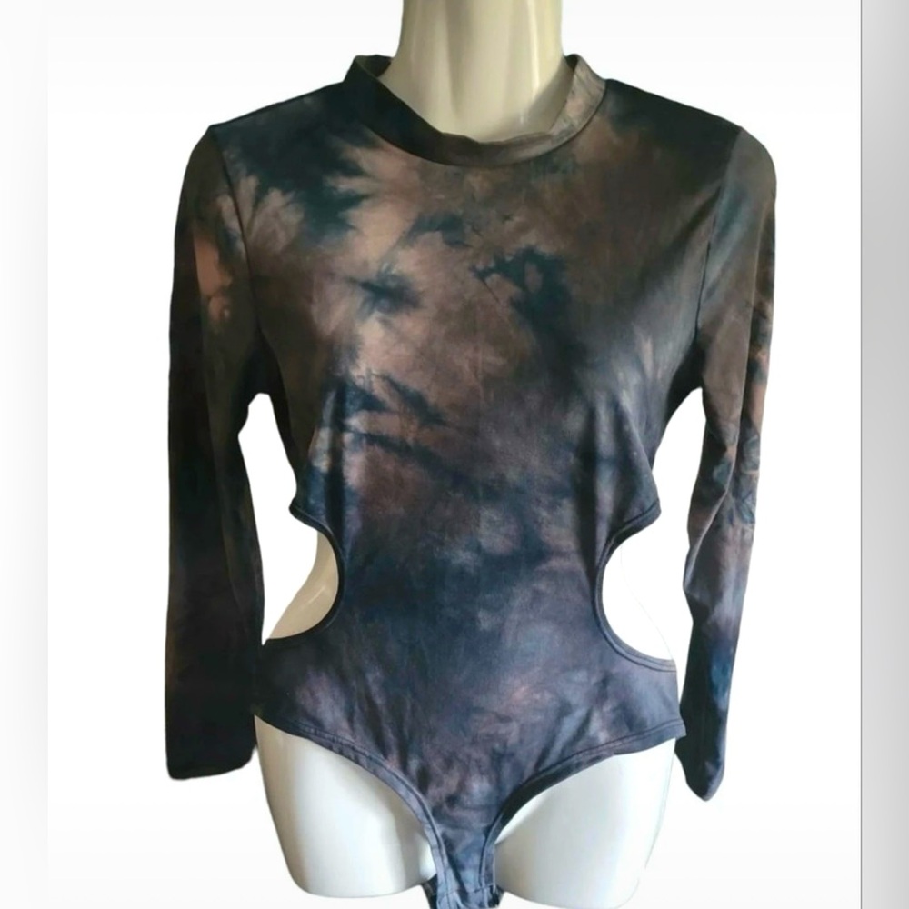 Aria Blue and Brown /gray Tie-Dye Bodysuit